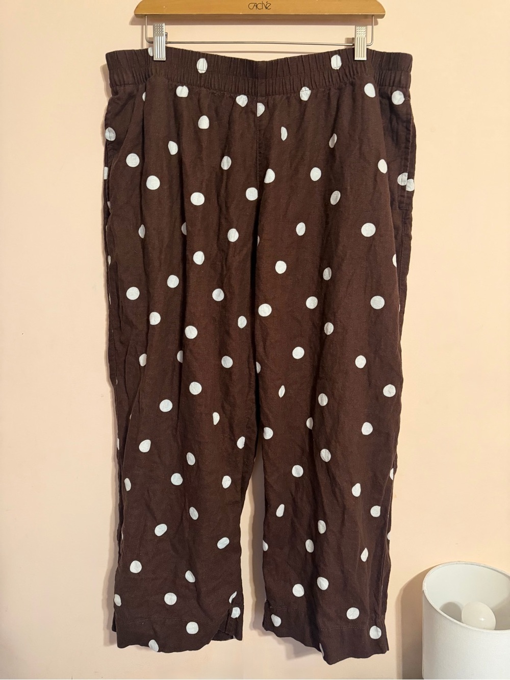 Brown Polka Dot Linen Pants - Picture 2 of 9